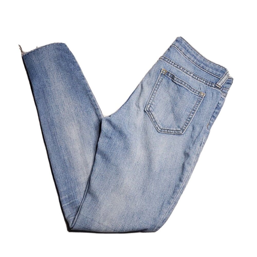 Gap Denim Womens Leggings Jeans 0 Mid Rise Medium Wash Stretch Raw Hems Ankle